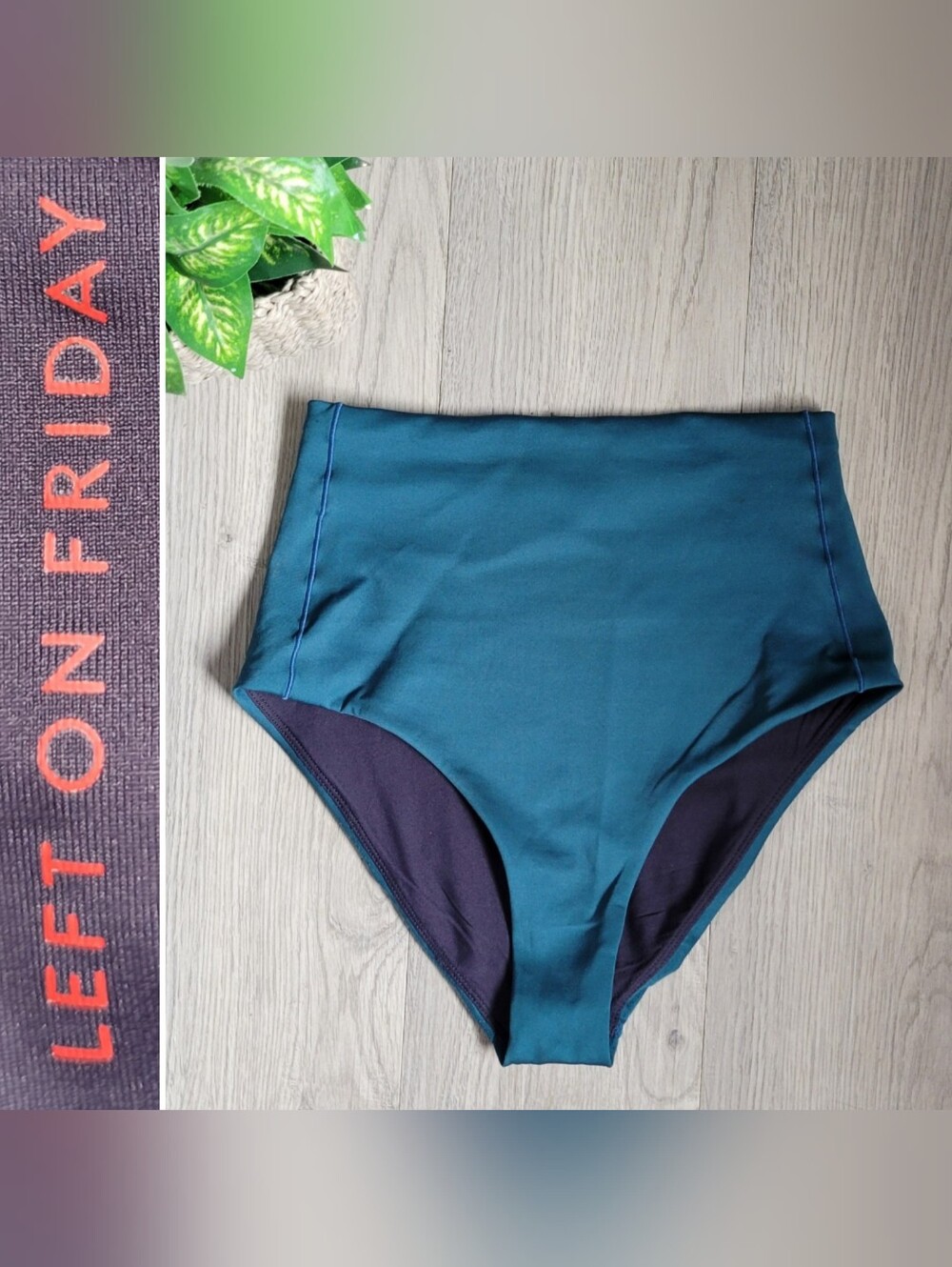 LEFT ON FRIDAY Hi Tide Deep End Teal Blue High Waist Bikini Bottoms, Women Small